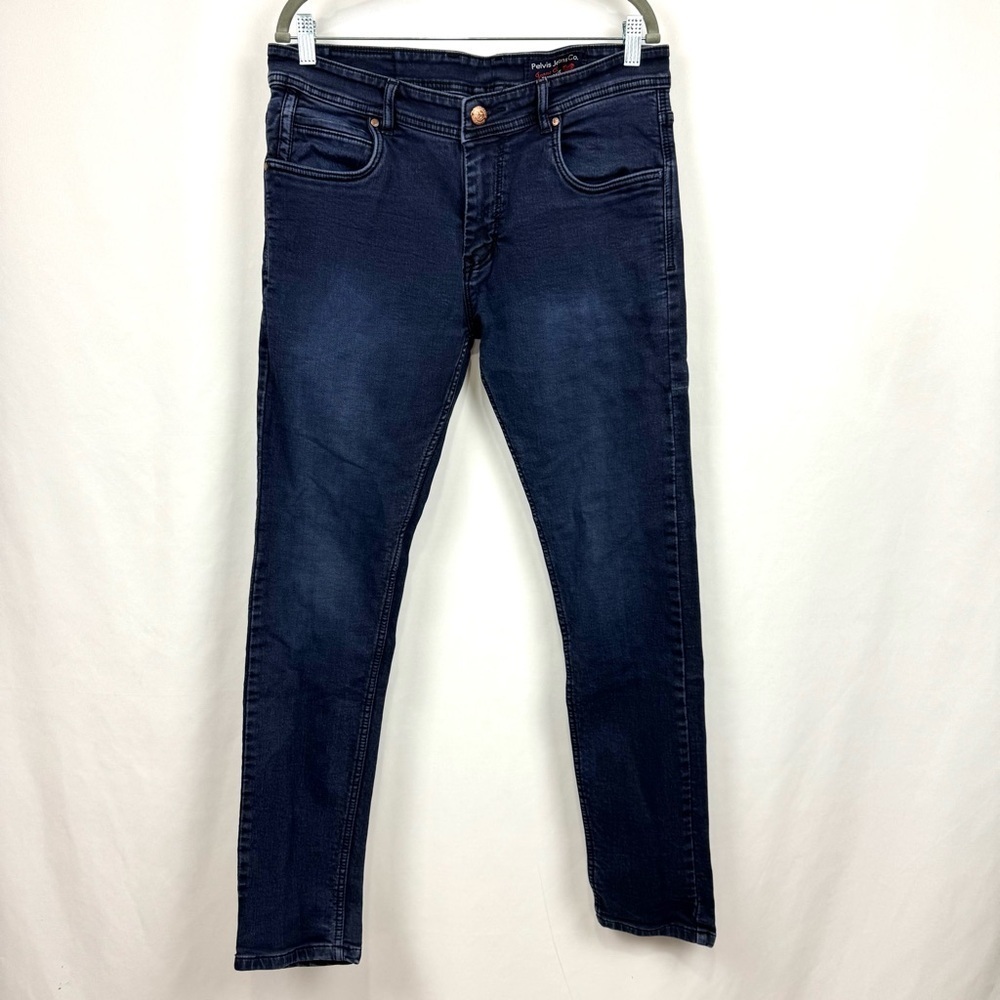 Pelvis Jeans Co Men’s 34x31 Dark Wash Blue Denim Jeans Slim Fit Stretch Comfort